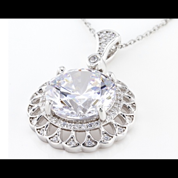 White Cubic Zirconia Rhodium Over Sterling Silver Pendant With Chain 10.77ctw - Picture 2 of 6